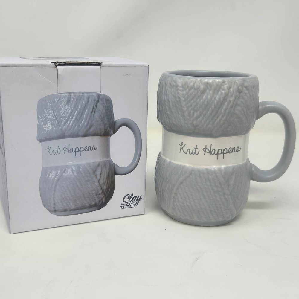 Boxer Gifts Knit Happens‎ Blue Yarn Ball Ceramic Coffee Mug Novelty Craft Gift